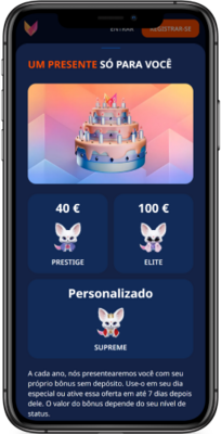 Captura de ecrã da versão móvel para o bónus de presente