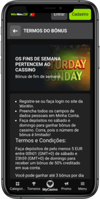 Captura de ecrã da página de promoção Os fins de semana são para o casino