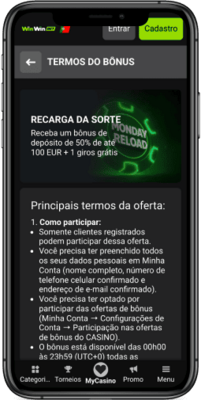 Captura de ecrã da página de promoção Recarga Afortunada
