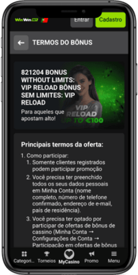 Captura de ecrã da página de promoção Recarga VIP até 100 €
