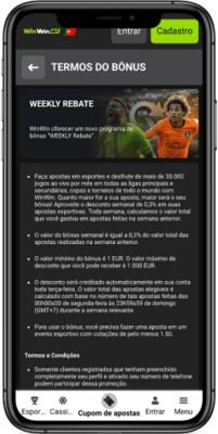 Captura de ecrã da página de promoção Reembolso semanal