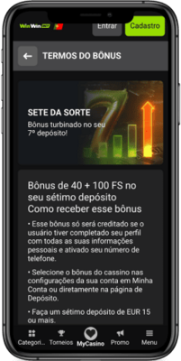 Captura de ecrã da página de promoção Sete da sorte