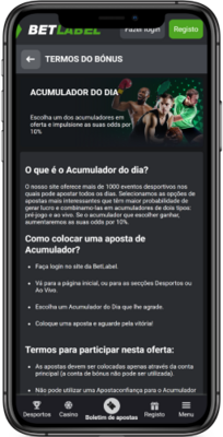 Captura de ecra do bónus Acumulador do dia da BetLabel