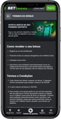 Captura de ecra do bonus de aposta gratis da BetLabel
