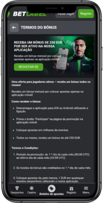 Captura de ecra do bonus de aplicativo da BetLabel