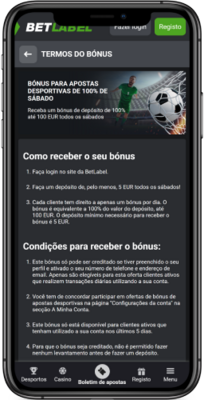 Captura de ecra do bónus nas apostas desportivas de sabado da BetLabel