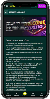 Captura de tela da página promocional do cassino Spinbetter em um dispositivo móvel 1