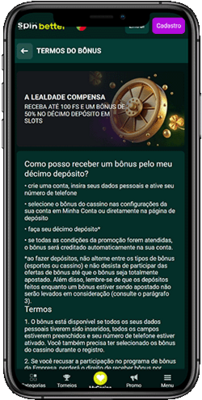 Captura de tela da página promocional do cassino Spinbetter em um dispositivo móvel 2