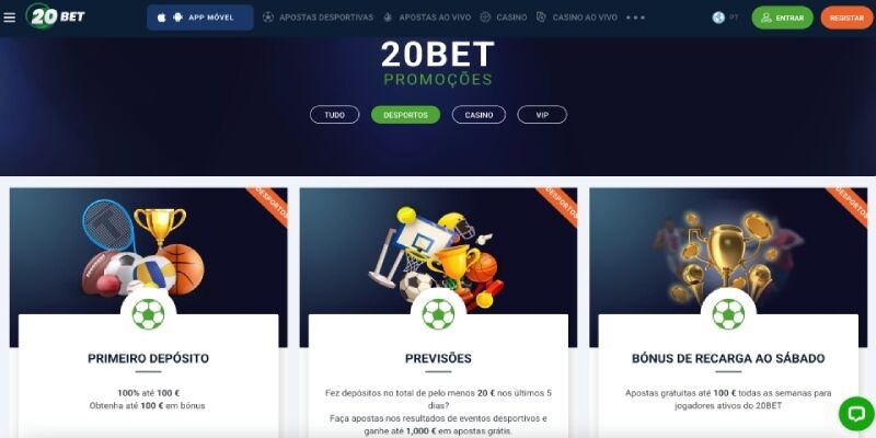 Captura de ecrã da página promocional - 20bet