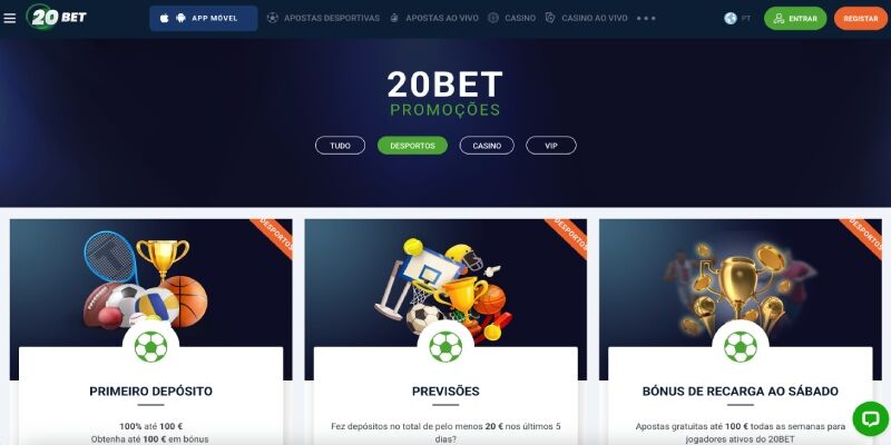 Ecrã promocional 20Bet desporto