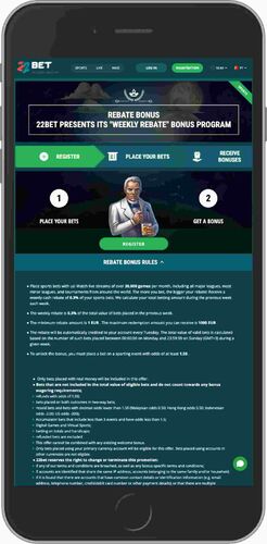 Página oficial do Rebate semanal da 22Bet