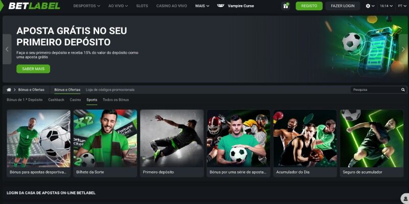 Ecrã promocional Betlabel sport