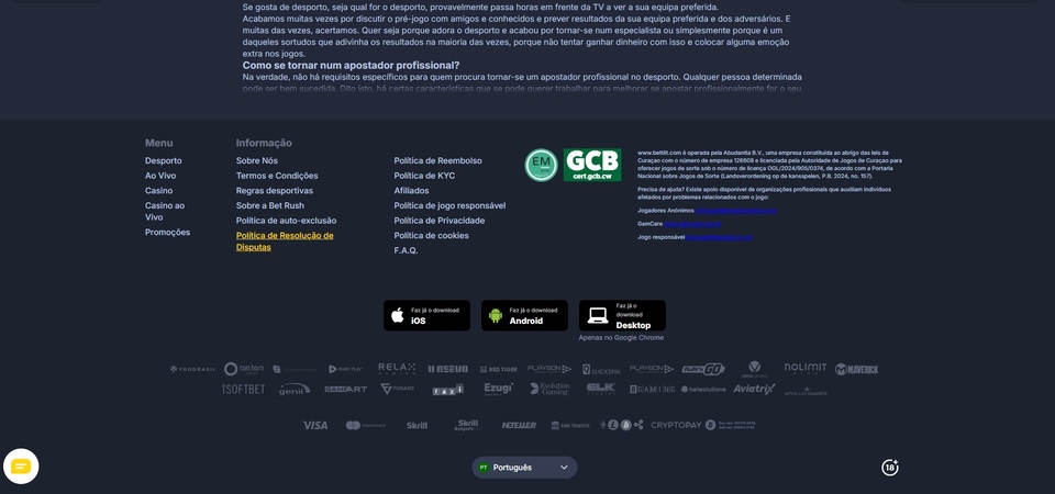 Imagem da página principal com downloads de aplicações