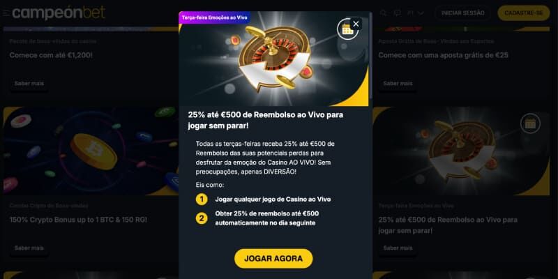 Campeonbet Casino de Reembolso ao Vivo captura de ecrã bónus