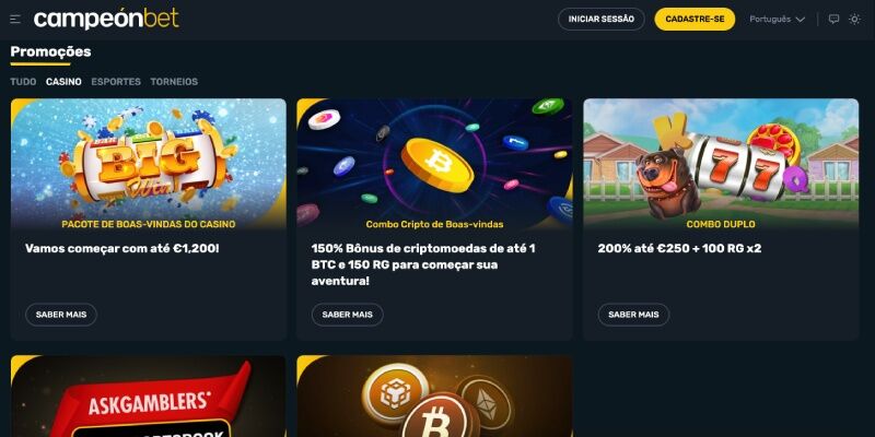 Ecrã promocional do casino Campeonbet