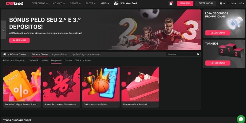 Ecrã promocional de desportos DBbet