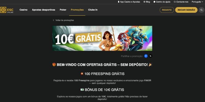 ESC Online Casino Bónus de boas-vindas captura de ecrã