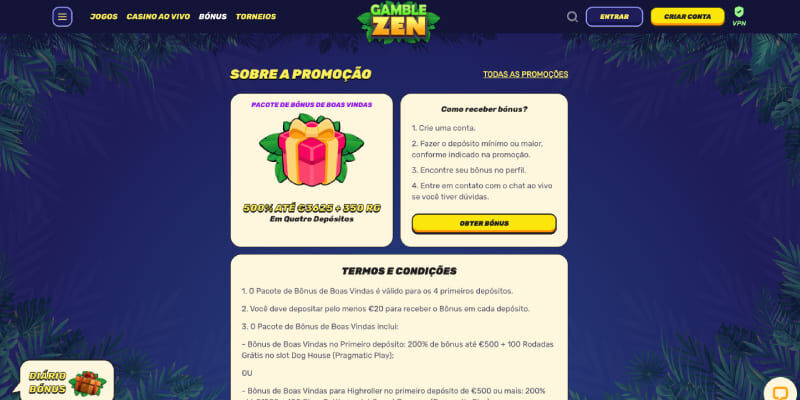 Gamble Zen Casino Pacote de Bónus de Boas Vindas captura de ecrã