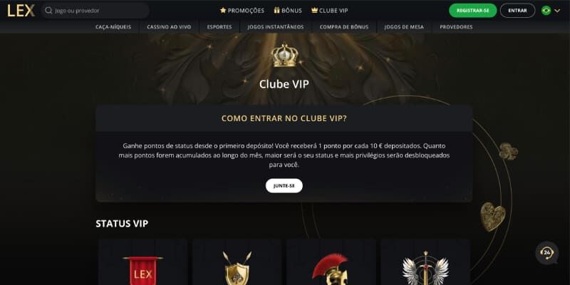 LEX Casino Clube VIP captura de ecrã bónus