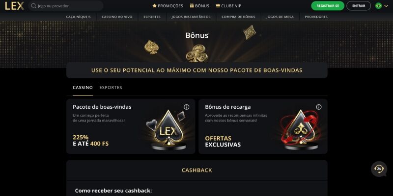 Ecrã promocional do casino Lex Casino