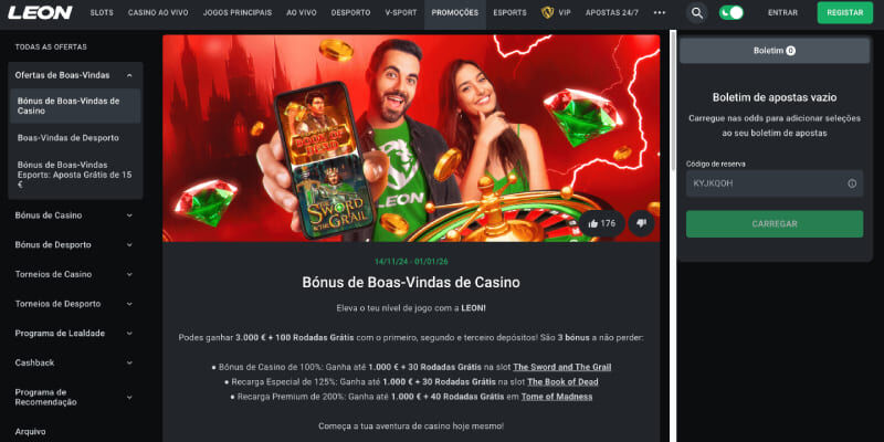 Leon Casino Bónus de boas-vindas captura de ecrã