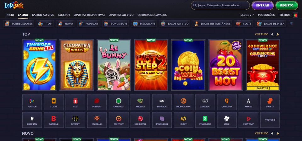 Captura de ecrã da página do casino lolajack