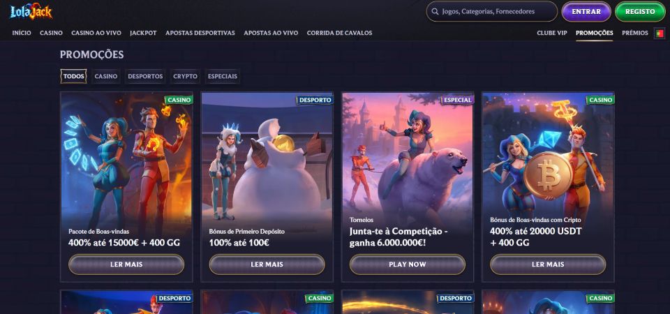 Captura de ecrã da página de promoções da LolaJack