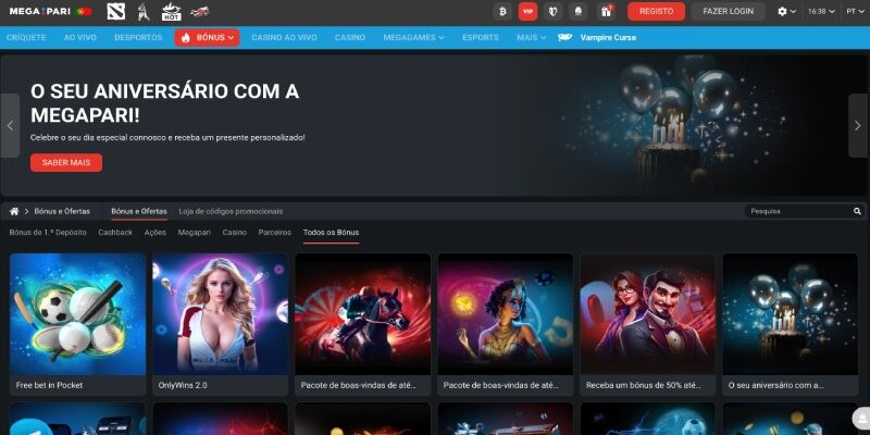 Ecrã promocional do desporto Megapari