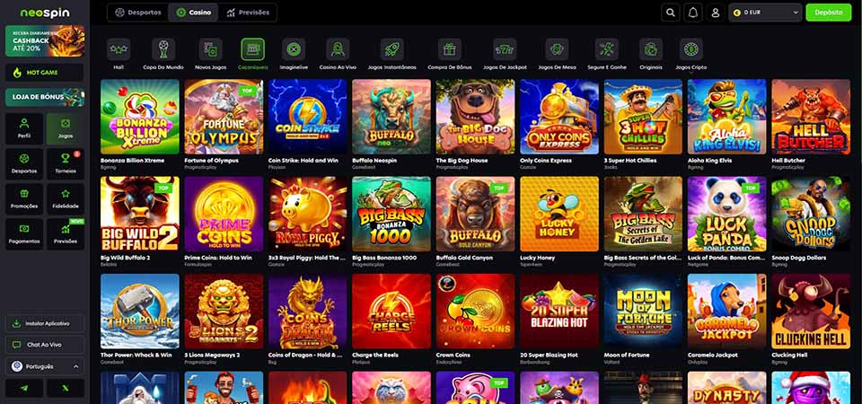 Captura de ecrã da página do casino Neospin