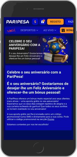 Ecrã bónus de aniversário da Paripesa