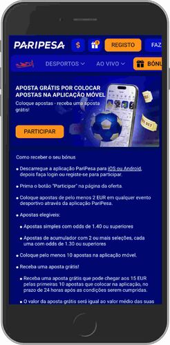 Ecrã de bónus de aposta grátis da Paripesa