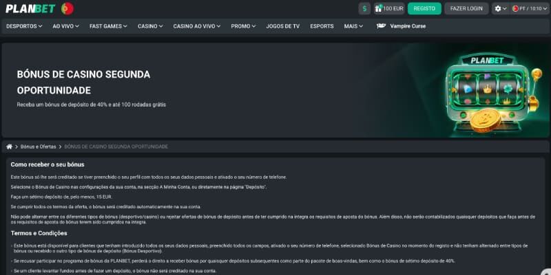 Planbet Casino bónus de casino segunda oportunidade captura de ecrã