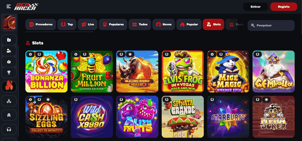 Captura de ecrã da página do casino Redracer