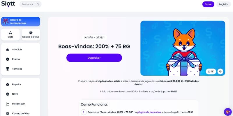 Slott Casino Bónus de boas-vindas captura de ecrã