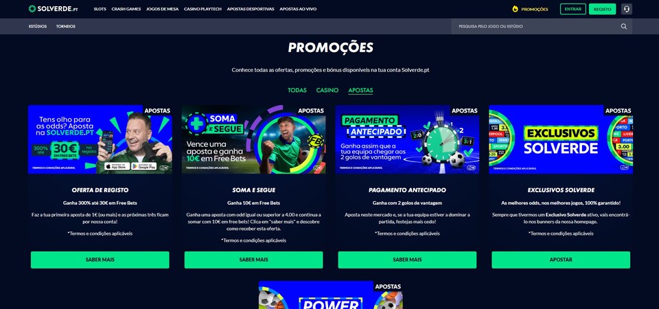 Screenshot of promotions at Solverde