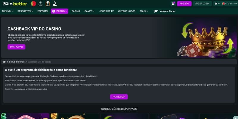 Spinbetter Cashback VIP do casino captura de ecrã