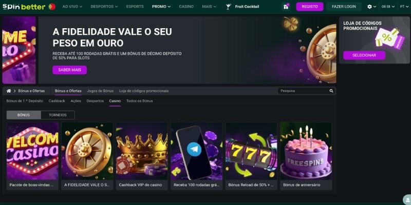Ecrã promocional do casino SpinBetter