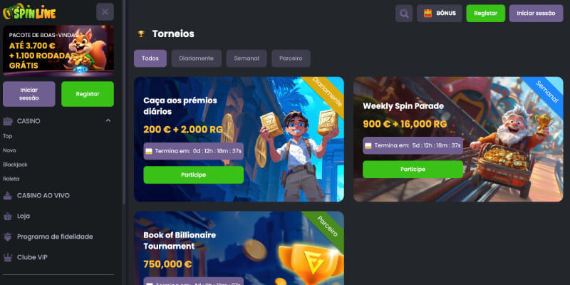Spinline Casino Torneios aptura de ecrã