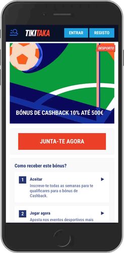 Ecrã de bónus de cashback do TikiTaka