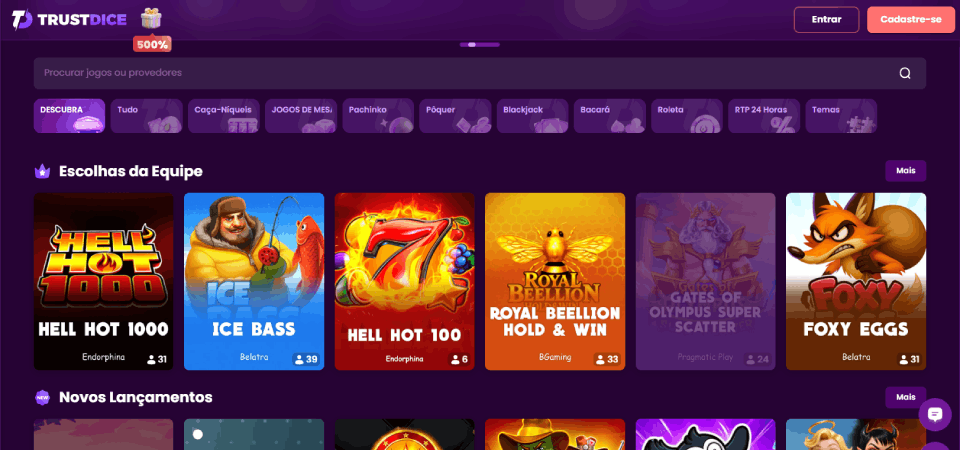 Captura de ecrã da página do casino Trustdice