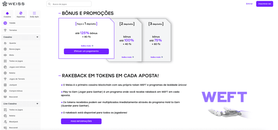 Captura de ecrã da página promocional da Weiss.bet