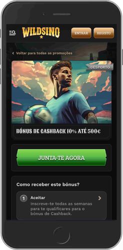 Ecrã de bónus de cashback do Wildsino
