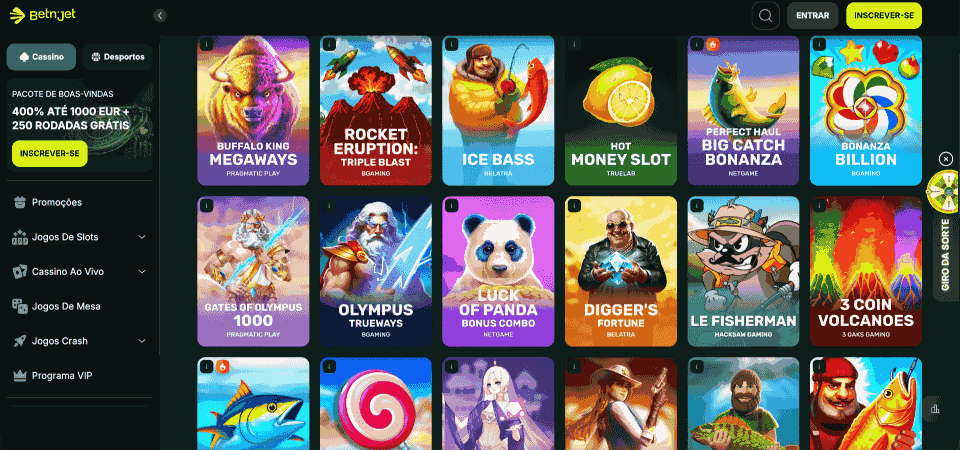 Captura de ecrã da página do casino BetNjet