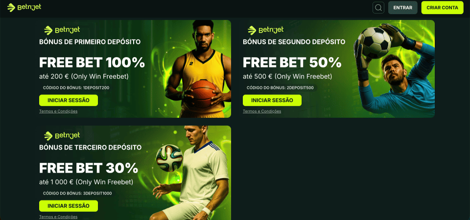 Captura de ecrã da página de promoções da BetNjet