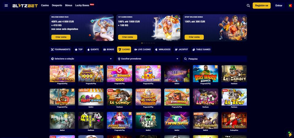 Captura de ecrã do casino no Blitz-Bet