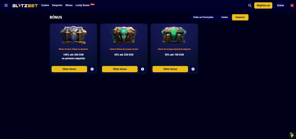 Captura de ecrã das promoções no blitz-bet