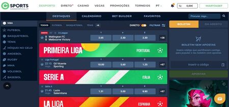 Captura de tela da página esportiva do Casino Portugal