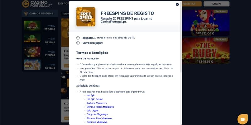Casino Portugal Registo Rodadas grátis Bónus Captura de ecrã