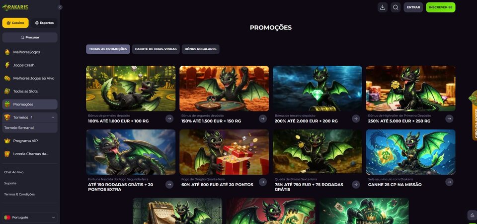 Captura de ecrã das promoções na Drakaris