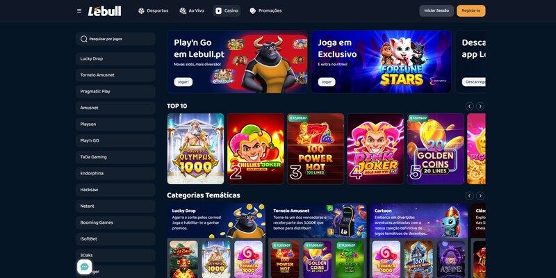 Captura de ecrã da página do casino no LeBull